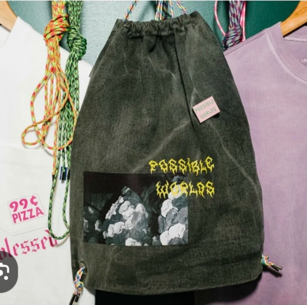 FRED SEGAL Drawstring Backpack Canvas with Graphic Print "Possible Worlds"